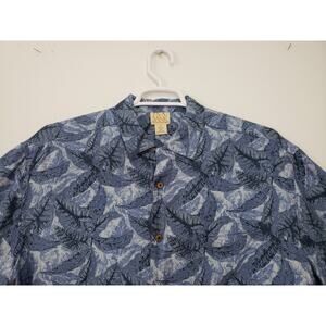 (M5) Vintage Jos. A. Bank Mens Shirt Size XL Coconut buttons Hawaiian Silk Blue